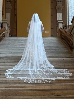 SHEIN White Bridal Veil with 3D Floral Trim